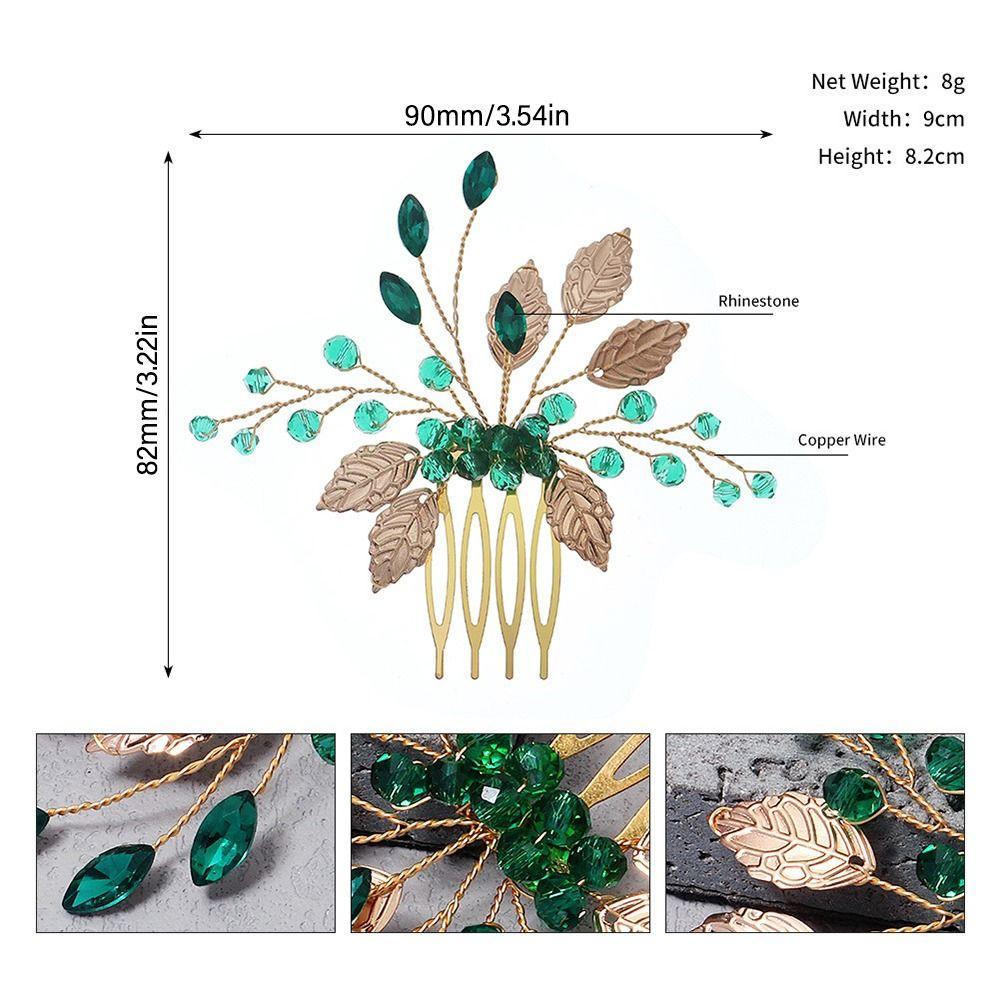Green Crystal Tiara Flower Leaf Headbands Bridal Clips Crystal Hair Combs Rhinestone Hair Comb