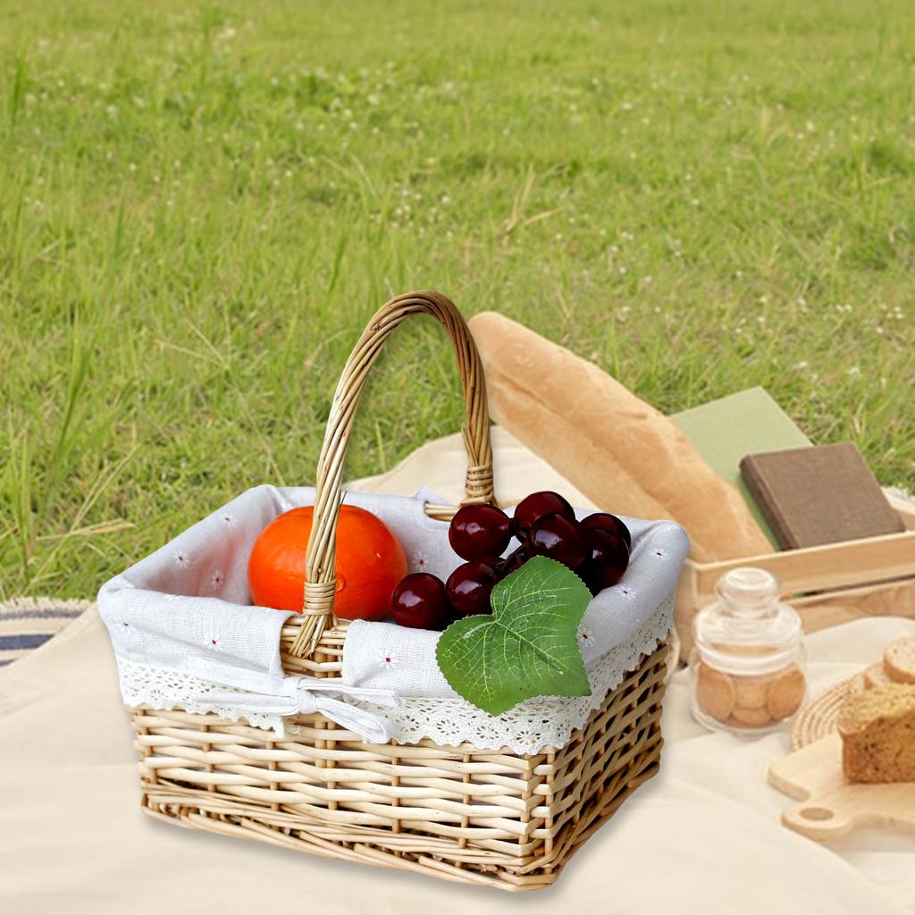Wicker Picnic Basket with Handle and Washable Liner for Camping Vegetable Picking Mother's Day Thanksgiving Outings