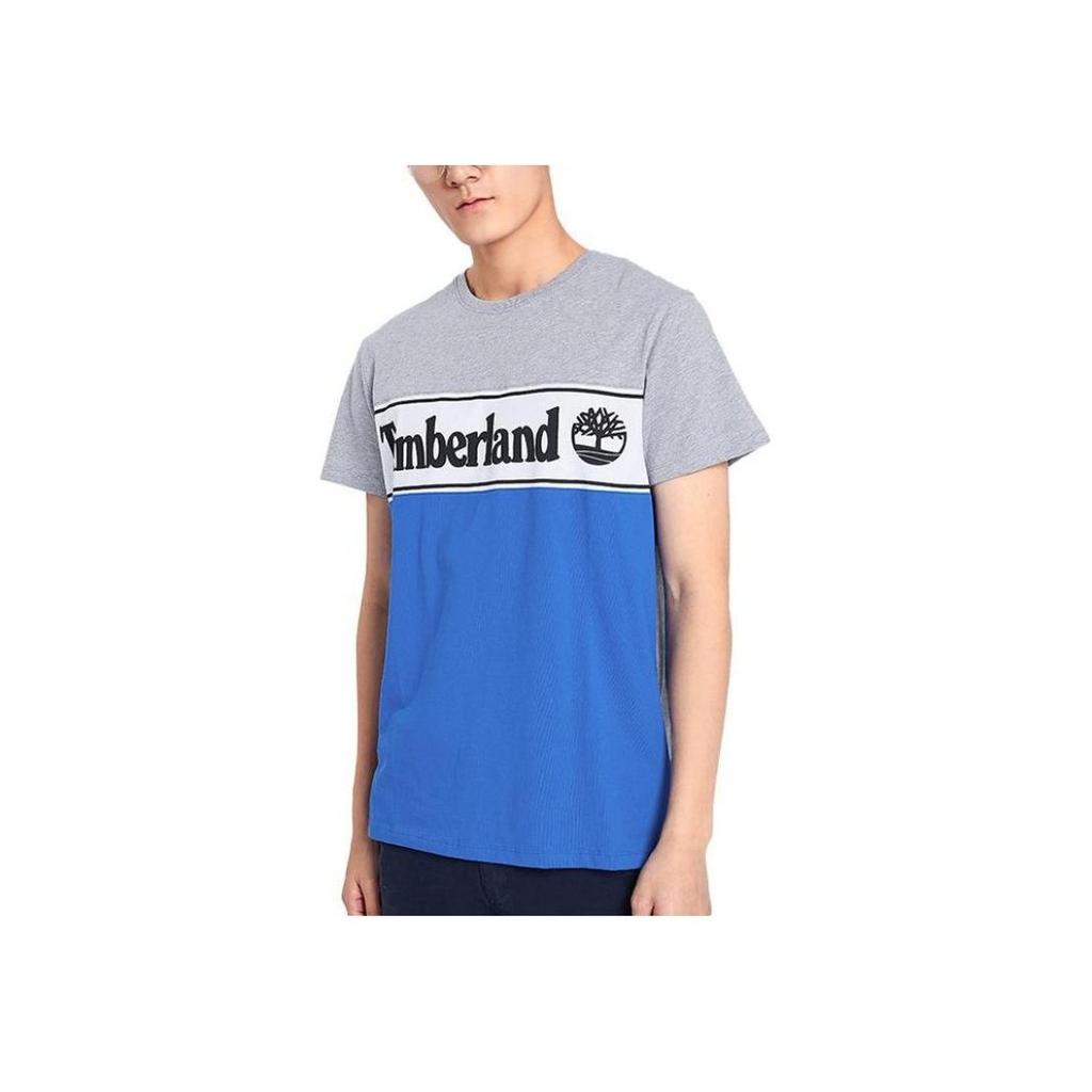 Timberland Outdoor Color Block Letter Print Crew Neck Short Sleeve T-Shirt Men Tops Gray A1OA4-052