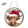 Retro Festive Home Decor Christmas Wooden Round Hanging Sign Santa Claus Highland Cow Winter Theme Rustic Wall Door Decor Farmhouse Holiday Welcome