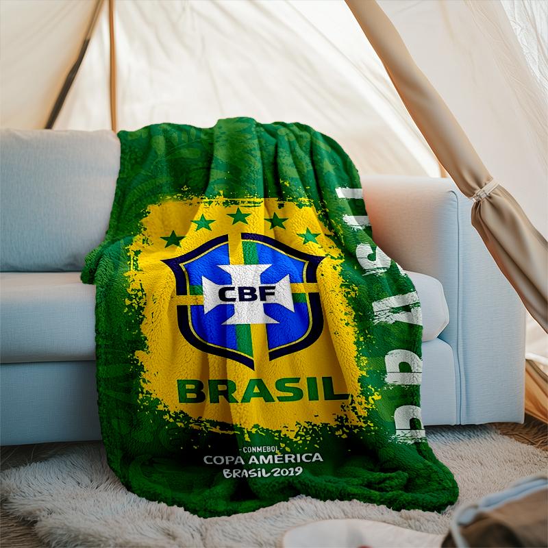 1PC Brazilian Football Federation Printed Soft Flannel Blanket Throw for Adult Bedroom Living Room Sofa Camping Travel Fan gifts Christmas Gifts