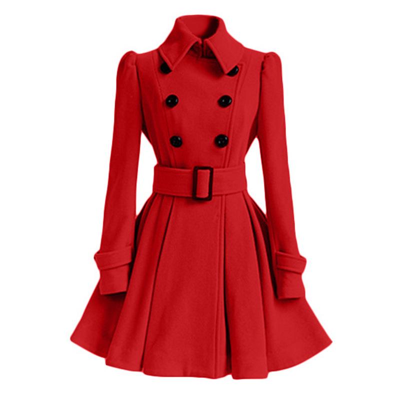 Winter Ladies Casual Long Double-breasted Woolen Coat Solid Color Long Sleeve Jacket for Female