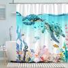 Черепаха Занавеска для душа Лето Пляж Якорь Морская звезда Морская Акварельная живопись Креативные Полиэстеровые занавески для душа Декор для ванной