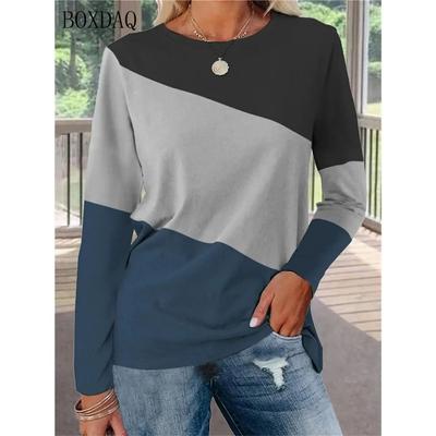 Длинные рукава женские модные пэчворк цветные футболки 3D принт уличные женские футболки 6XL плюс размер свободные повседневные женские топы