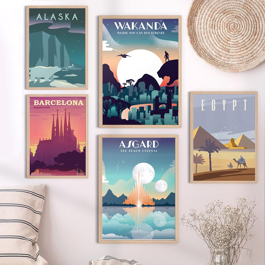 Асгард Ваканда Египетский сад Барселона Абстрактные скандинавские настенные художественные постеры и принты, картины на холсте, картины для декора гостиной