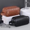 Large Capacity Men Leather Wash Bag Travel Business Trips Portable Cosmetic Bag Multi Pocket Design Handheld Leather Wash Bag
