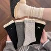 Women's Autumn Winter Pearl Bow Embroidery Double Neck Contrast Color Cashmering Tube Pile Socks