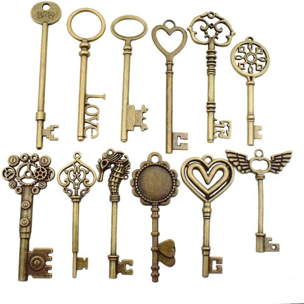 Vintage Key Pendant, Mixed, 12 Pieces/pack, DIY Antique Bronze Key Accessory, Notebook Pendant