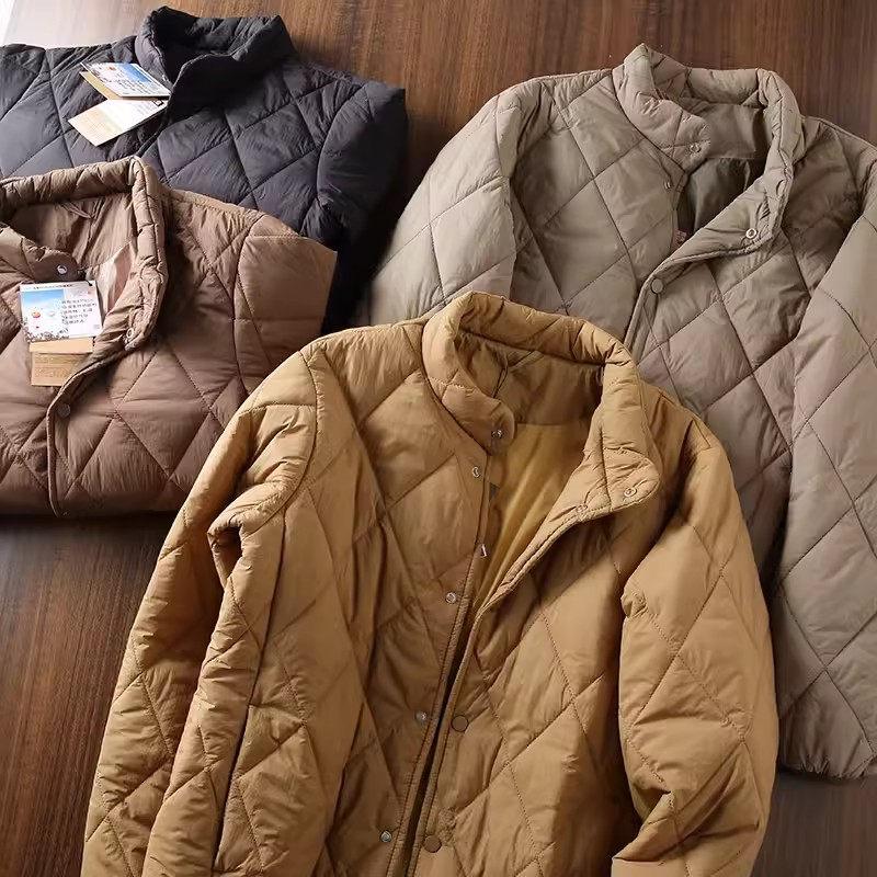 Warm Lightweight Waterproof Women's Quilted Jacket Stand Up Collar Diamond Cotton Coat Casual Loose Large Size Outerwear