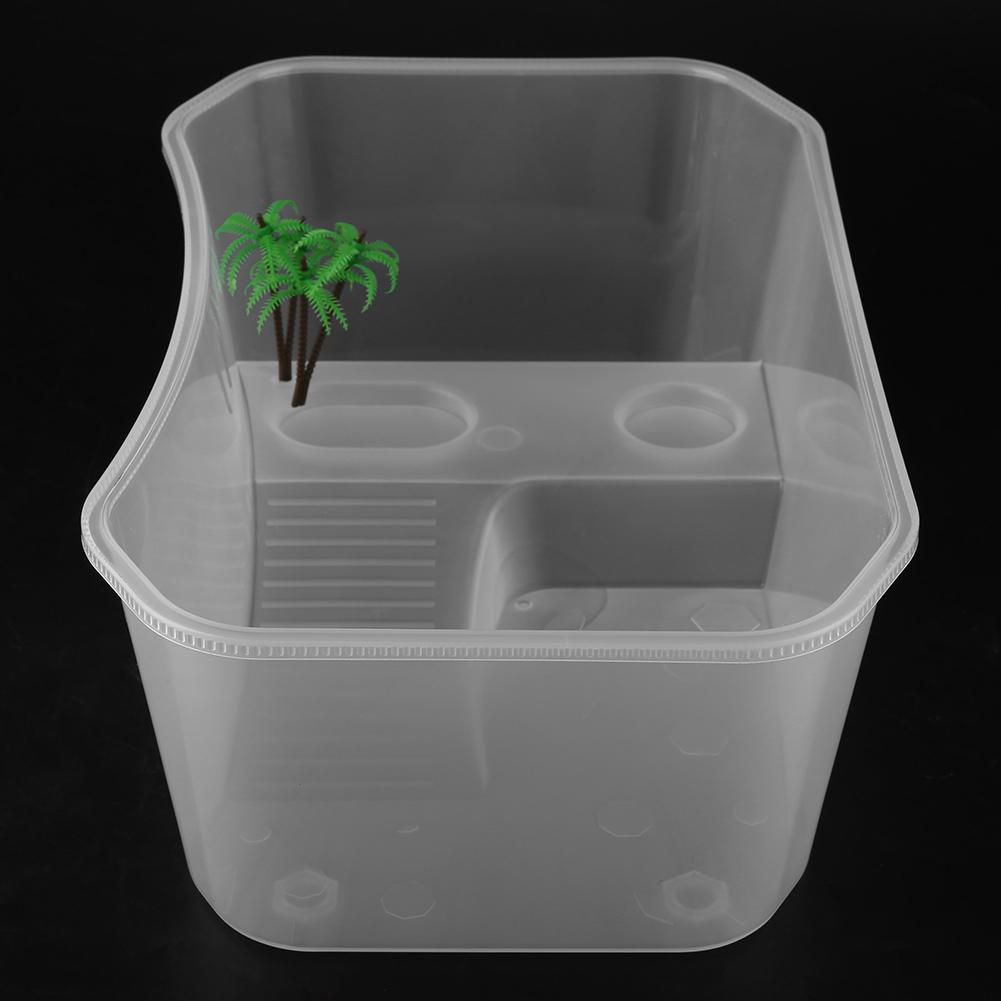 Small Plastic Open Fish Tank with Basking Platform for Turtle Reptile(White)