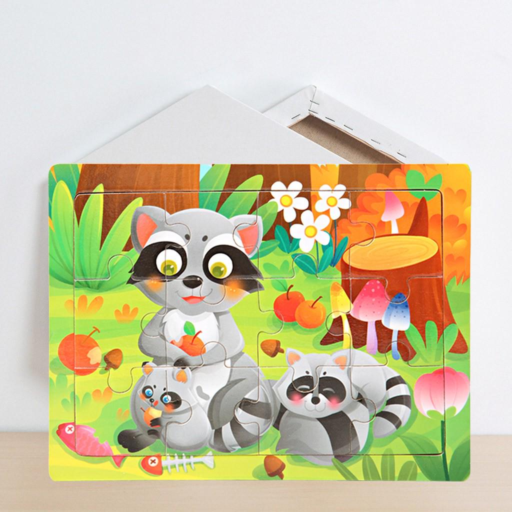 Children Wooden Toy Early Educational Cartoon Learning Pegged Puzzles Study Toy