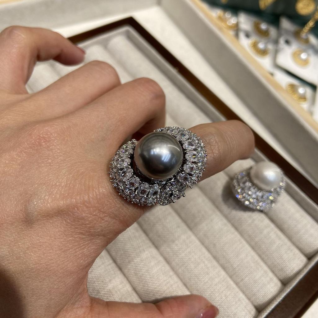 Кольцо с крупной жемчужиной на краю фартука, женское, крупнозернистое, высококлассное, с индивидуальностью и темпераментом, инкрустированное австрийским перламутром и бриллиантами