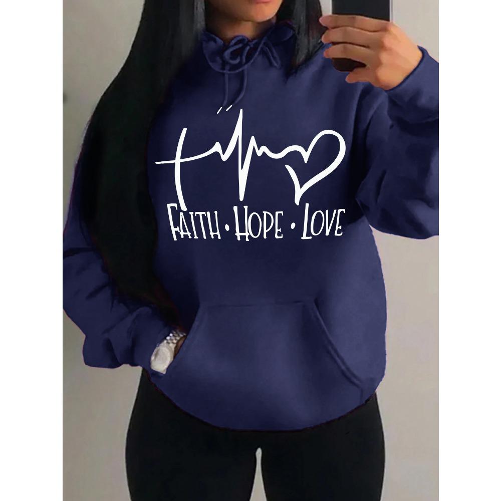 Faith Hope Love Letter Graphic Women Hoody Street Casual Loose Hoodies Autumn Fleece Pullover O-Neck Clothing Female