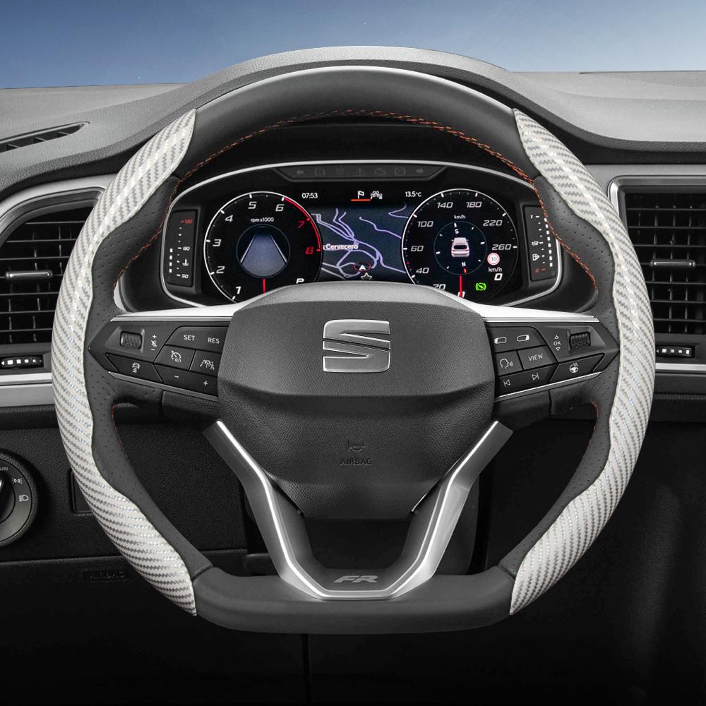 zkfan8 Suitable for Seat Carbon Fiber Texture Steering Wheel Cover with Segmented Quick-Release Design, Durable, for Models Such as Ibiza, Arona, Leon