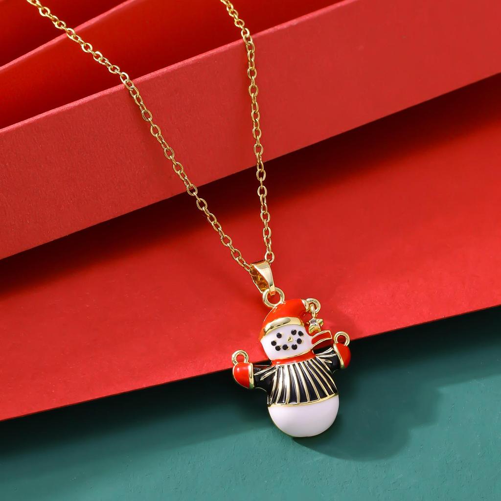 Santa Claus Rhinestone-Enamel Necklace: Light Luxury, Non-Fading Holiday Accessory for Women