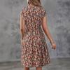 Women Summer Short Sleeve Round Collar Flower Printed One Piece Dress