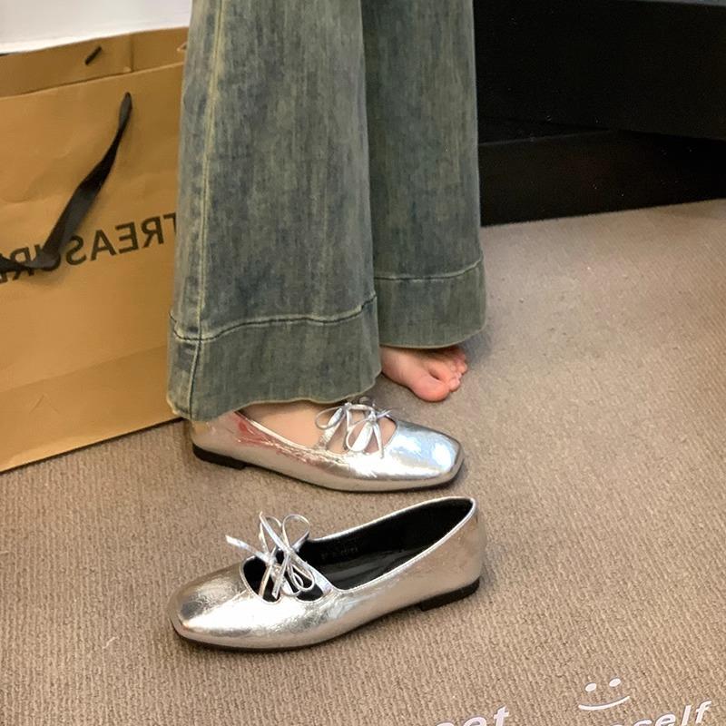 Милые женские туфли Мэри Джейн с двойным бантом, новинка 2024 года, весна-лето, квадратный носок, туфли на плоской подошве, женские красные туфли на мягкой подошве Zapatos
