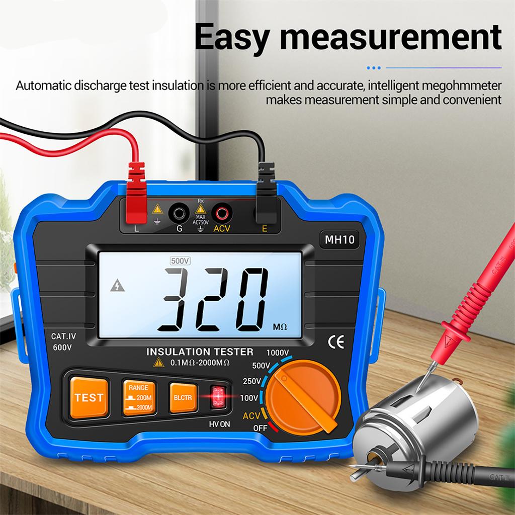 Insulation Resistance Tester 100V 250V 500V 1000V Resistance Tester with LCD Backlight Digital Display Screen