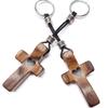 Artisanal Walnut Wood Cross Keychain Handheld Wooden Cross,Cross Key Chain,Fingertip Stress Relief Gifts Pocket Small Cross