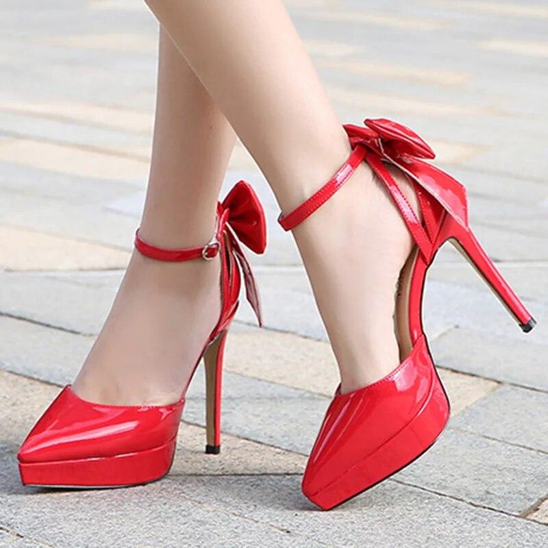 Женские сексуальные туфли-лодочки, женские туфли на шпильке, туфли-лодочки с острым носком, сексуальный бант, каблук 12 см, платформа 2,5 WZ