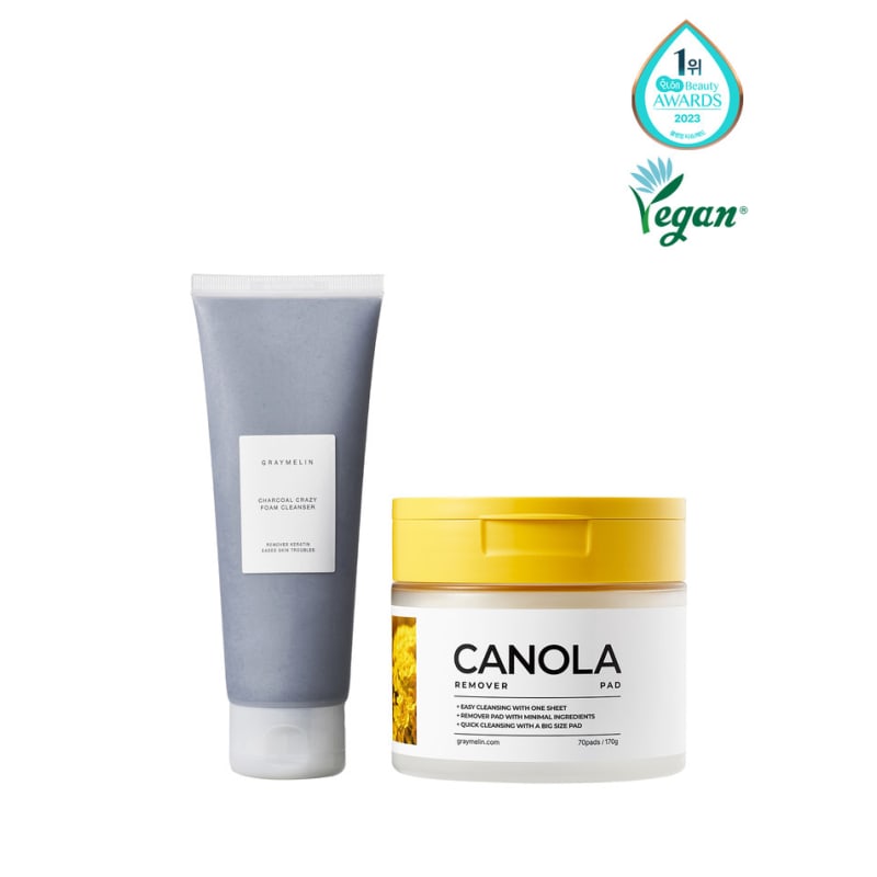 Очищающие диски для снятия макияжа с канолой (70 листов) + Очищающая пенка для пор с древесным углем (150мл)