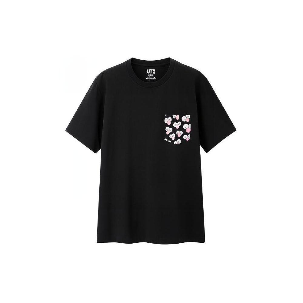 Uniqlo Унисекс футболка с коротким рукавом и принтом Kaws на кармане, черная UQ422024001