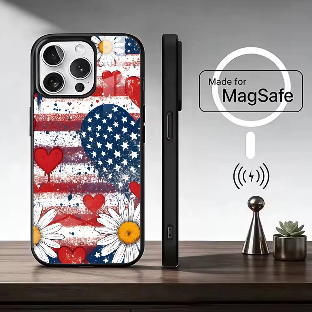 США A-Америка Флаг Чехол для телефона Для iPhone17,16,15,14,13,12,11 Plus,Pro Max, Новый Магнитный Беспроводной Заряд