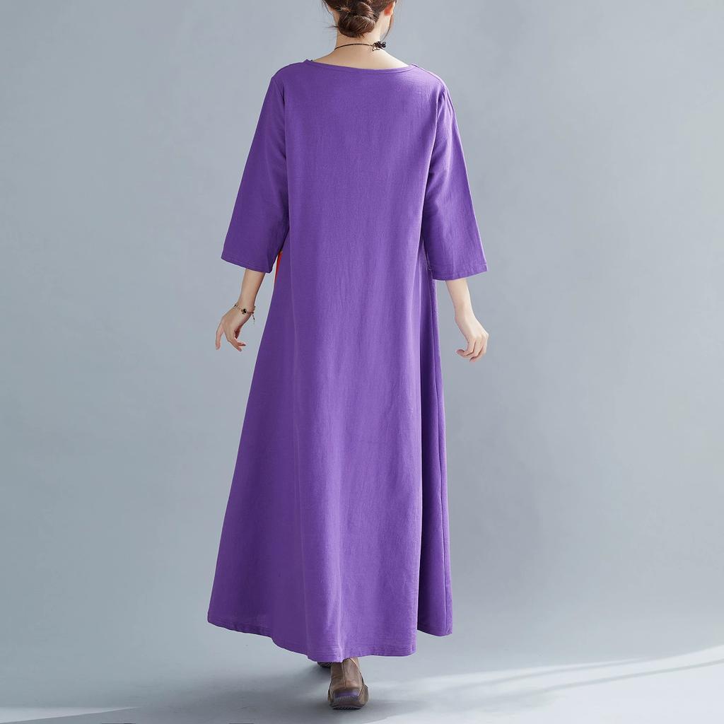 QICED Осенний винтажный цветочный круглый вырез с пуговицами и семиточечным рукавом