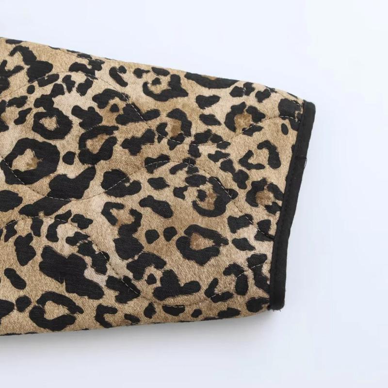 Parkas Leopard Winter Coats Woman Vintage Animal Print Quilted Jacket Women Autumn Long Sleeve Padded Jacket Short Coats