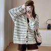 Вязаный кардиган в ретро-стиле, свободного кроя в полоску, осень-зима 2025 - Женский свитер-пальто в ленивом стиле