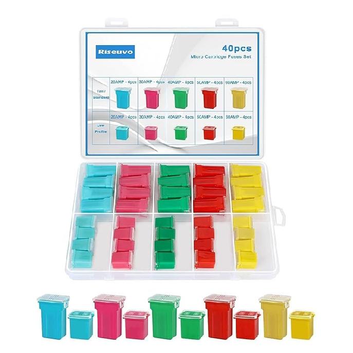 Riseuvo 140 Pcs Low Profile Mini Fuse Kit - Automotive Blade Fuses Assortment Kit For Car, Truck, RV, Boat With Fuse Puller (2A 3A 5A 7.5A 10A 15A