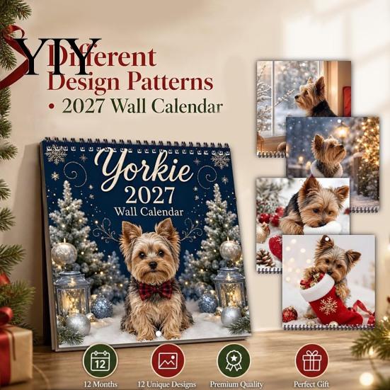 Yearly Schedule Organizer Yorkshire Terriers 2027 Wall Calendar, Dog Theme 12 Month Calendar with Practical Time Management Tool Cute Yorkie