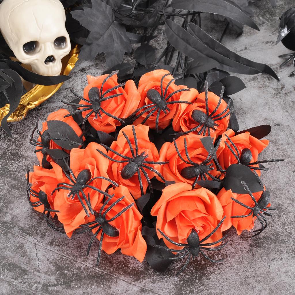 Flexible Black Spider Rose Flower Stem Bouquet Halloween Decoration Adjustable Silk Floral Arrangement Accessory