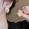 Sweet Big Wing Imitation Pearl Radial Crystal Stud Earrings for Women Temperament Korean Design Jewelry