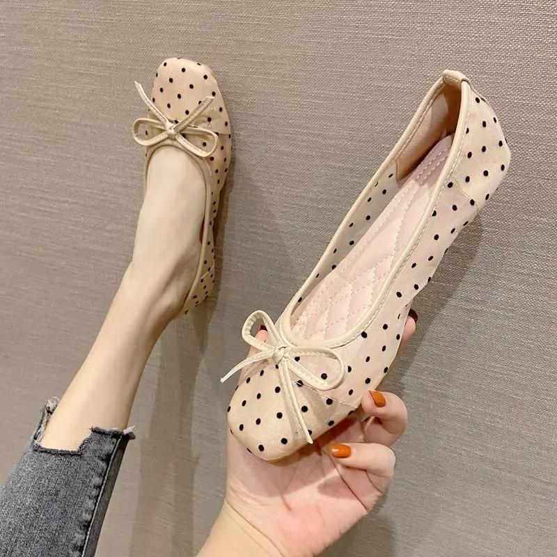 Обувь для женщин 2024 года, летняя женская обувь на плоской подошве с бантом, прозрачные черные туфли на плоской подошве с квадратным носком, по акции, нескользящая обувь 39 EA