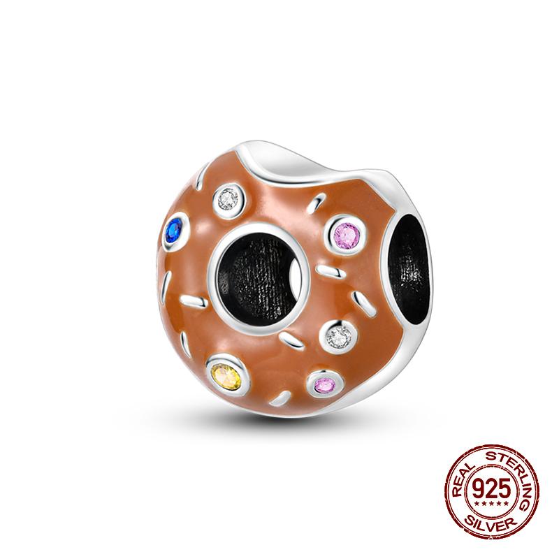 Real 925 Sterling Silver Chocolate Pizza Cake Fries Food Charms Beads Fit 925 Original Bracelets DIY Cute Jewelry Gifts