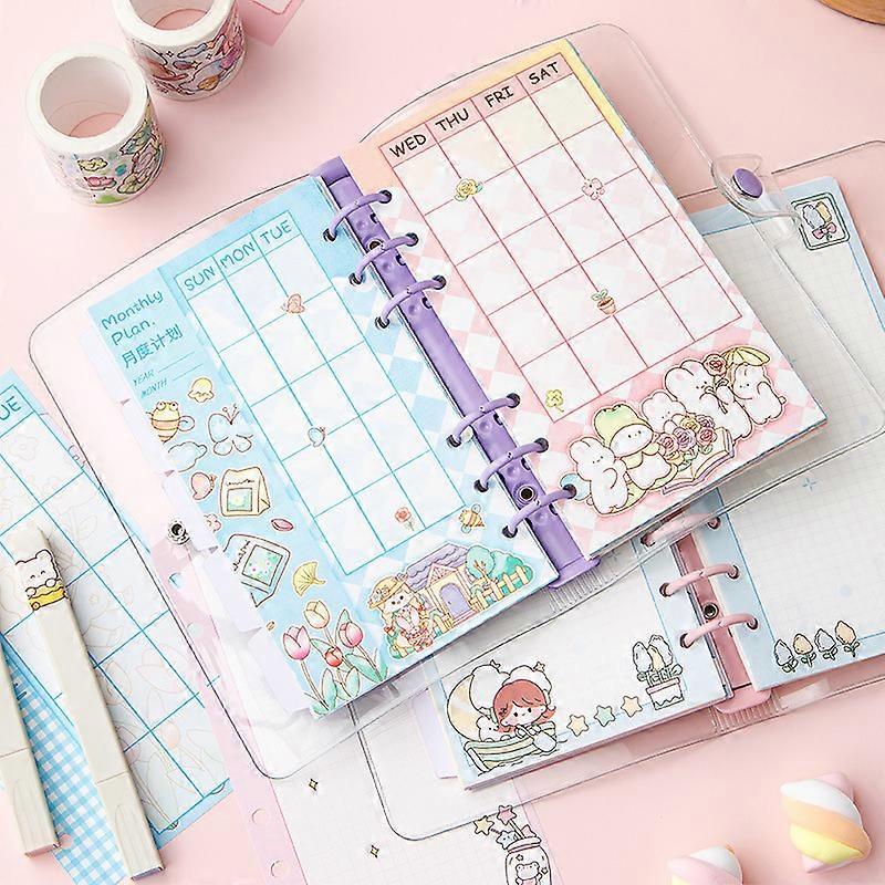 Блокнот на кольцах Портативный Мультяшный Kawaii Ежедневник Дневник Скрапбукинг Журнал Канцелярские товары Школьные принадлежности Блокнот для студентов(фиолетовый)