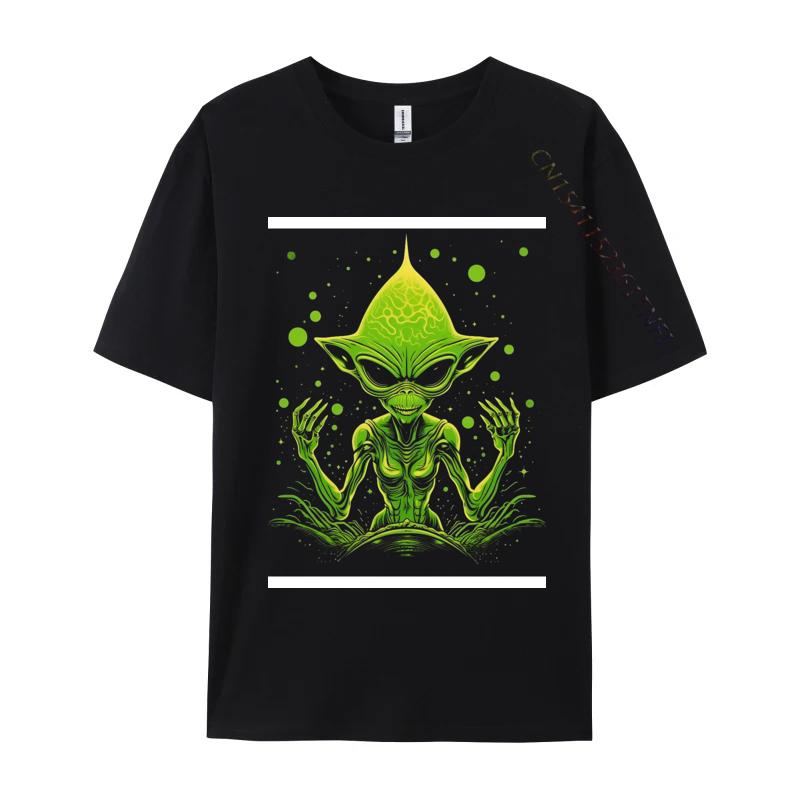 Счастливый Зеленый Инопланетянин Футболка Топы Рубашки Ретро Хип-Хоп Хлопок Пенье Мужская Верхняя Одежда Футболки Печатная Футболка Одежда