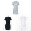 Summer Sexy Bodycon Dress With Polo Neck Short Sleeve Knitted Fabric For Club Wear