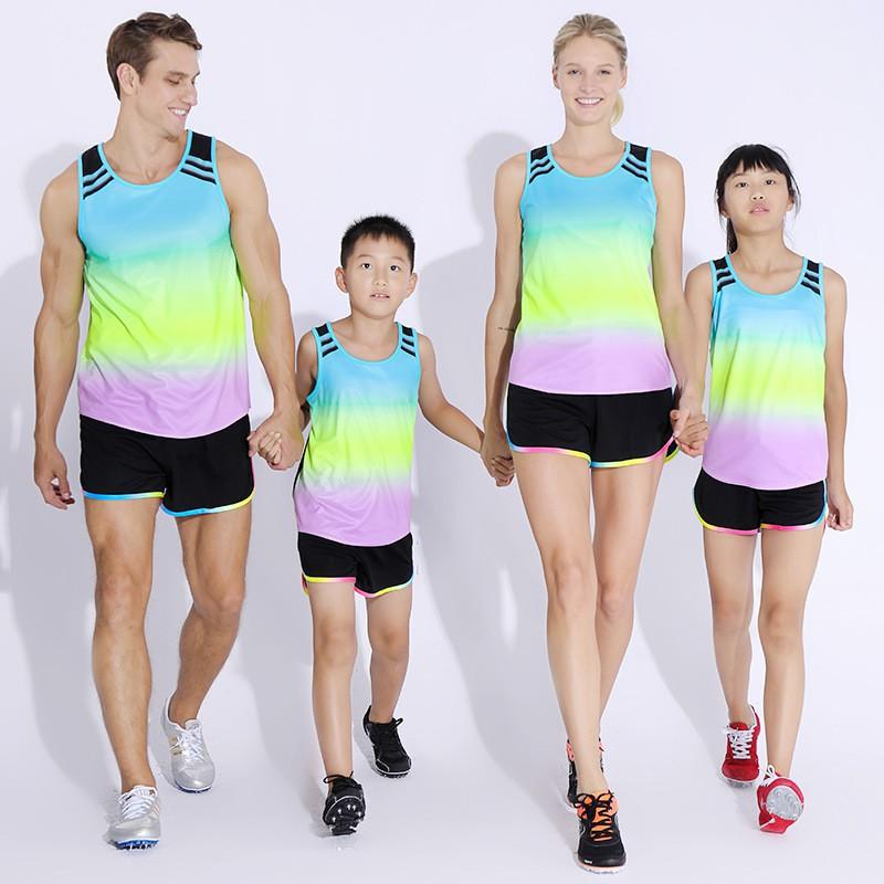 Kids Adult Track Suit Running Training Marathon Vest Set Family Matching Sportswear