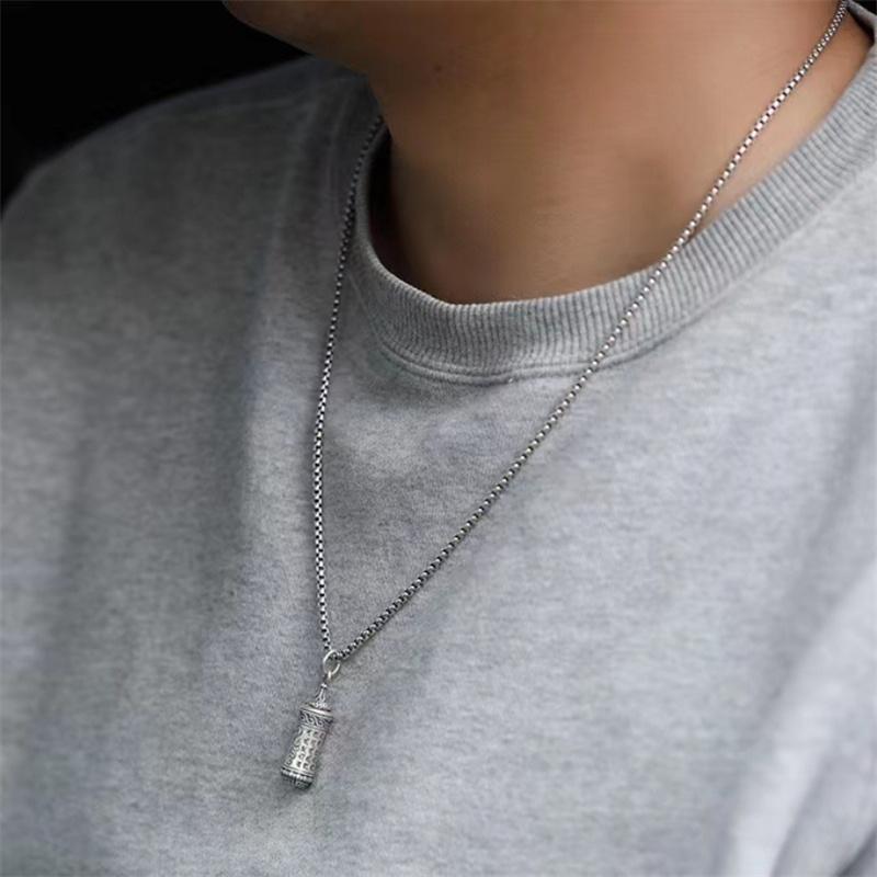 Vintage Shurangama Mantra Prayer Wheel Pendant Necklace Male Jewelry  Personalized Amulet Necklace For Men Jewelry