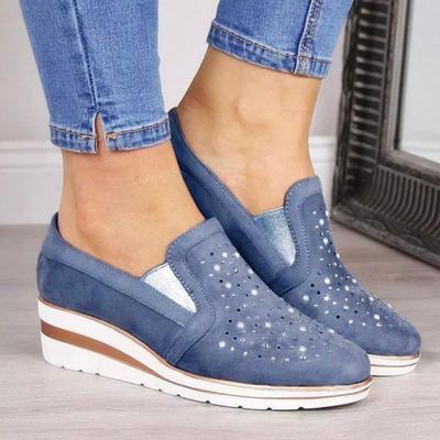 Женские кроссовки, летние парусиновые туфли на танкетке, женские, новые повседневные туфли, большие размеры, дышащие, со стразами, кроссовки без застежек для женщин
