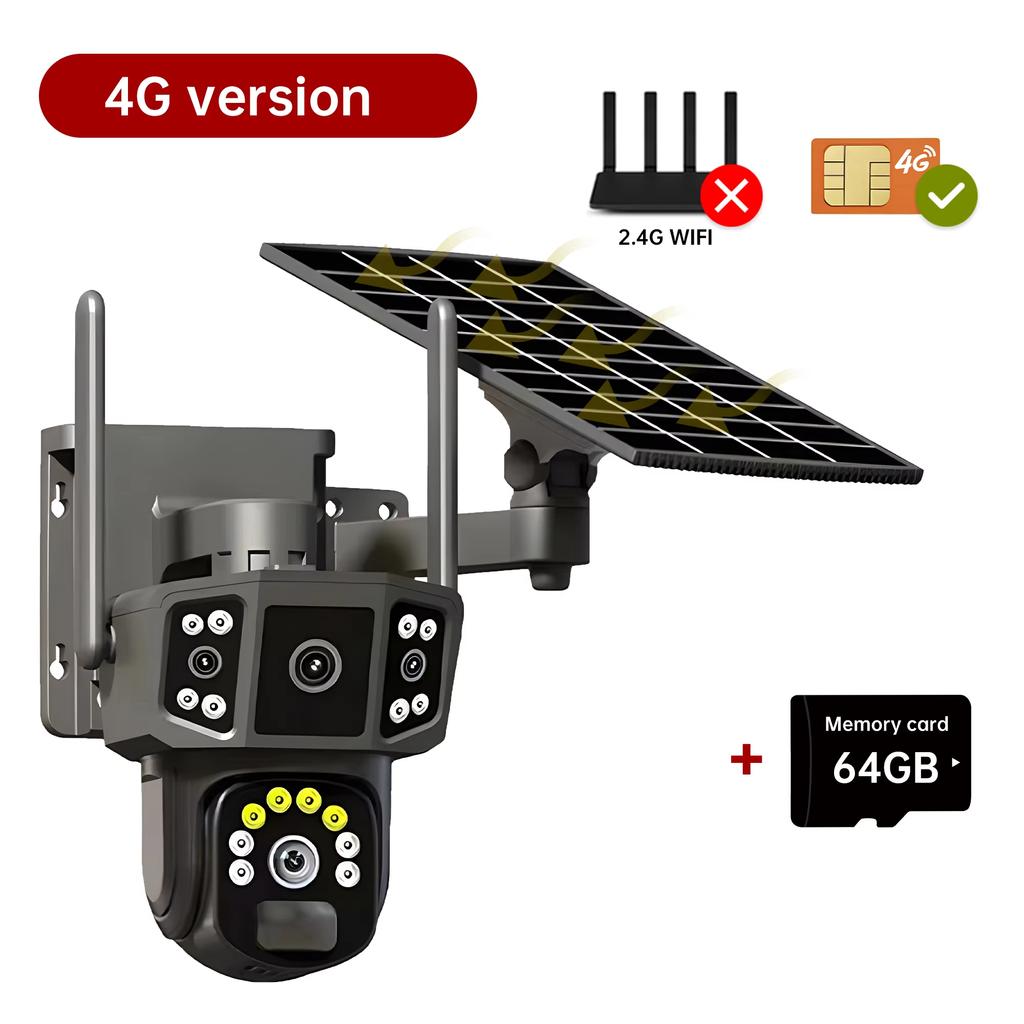LS VISION 4K Dual Lens 4G SIM Solar Camera 8MP HD PTZ Auto Tracking Outdoor Security Surveillance Wireless WIFI Solar CCTV IP Cameras V380