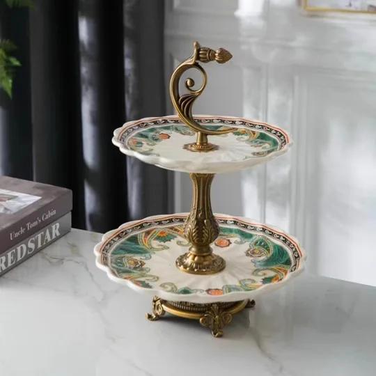 Fruit Tray Desktop Ornament Set American Ceramic Home Light Luxury Living Room European Retro High Foot Large Capacity Highgrade