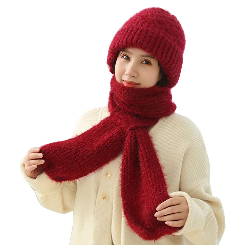 2-in1 Soft Warm Scarf Cap Crochet Hooded Scarf Hat for Skiing Hiking Universal Lady Windproof Shawl Hat with Neck Covers