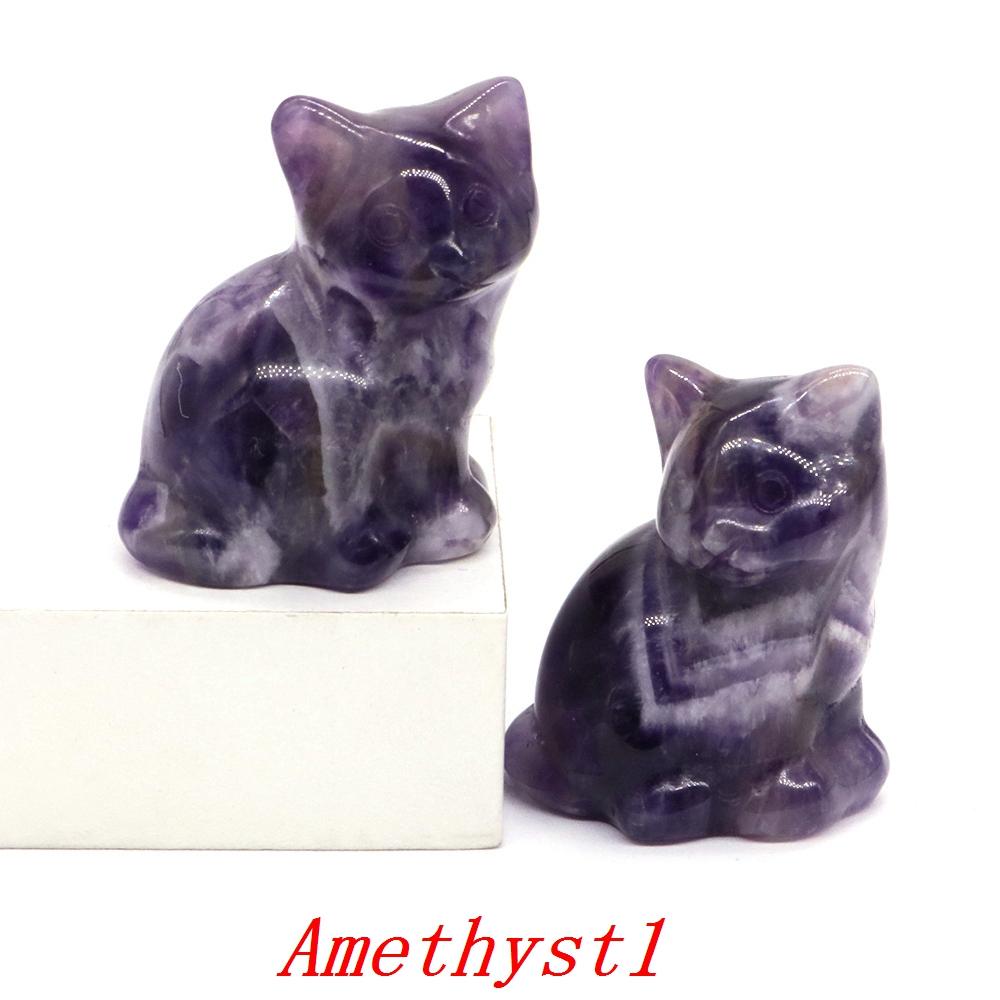 Amethyst Rose Quartz Cute Cat Statue Natural Stone Carved Healing Crystal Animal Figurine Reiki Gemstone Craft Home Decor Gift