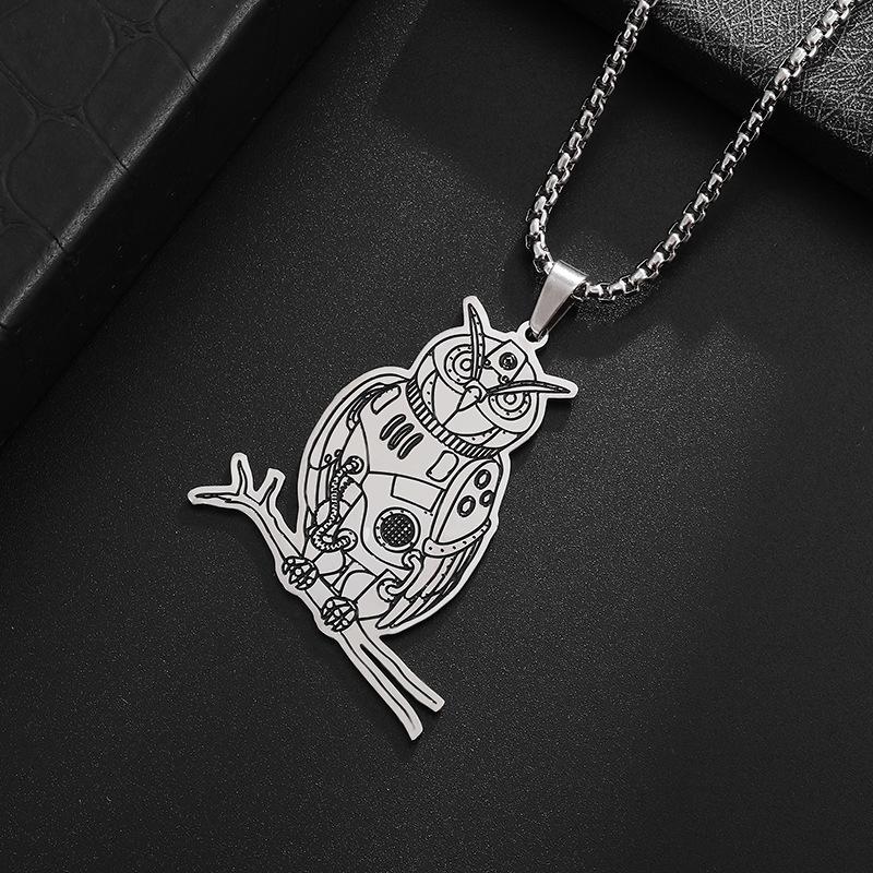 European and American Animal Owl Steampunk Gear Stainless Steel Necklace
