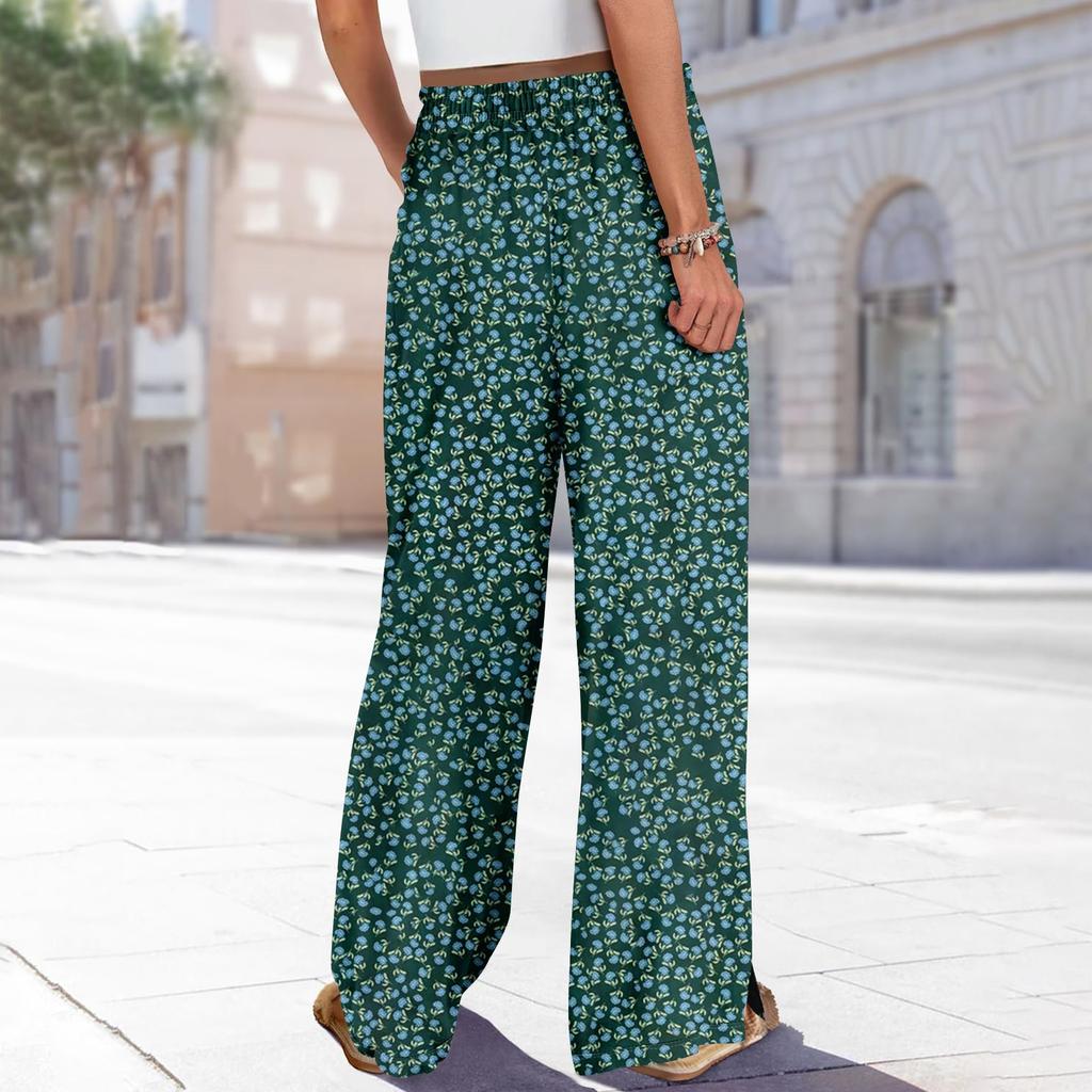 Женские летние брюки-палаццо в стиле бохо с высокой талией, широкие повседневные брюки с цветочным принтом и карманами