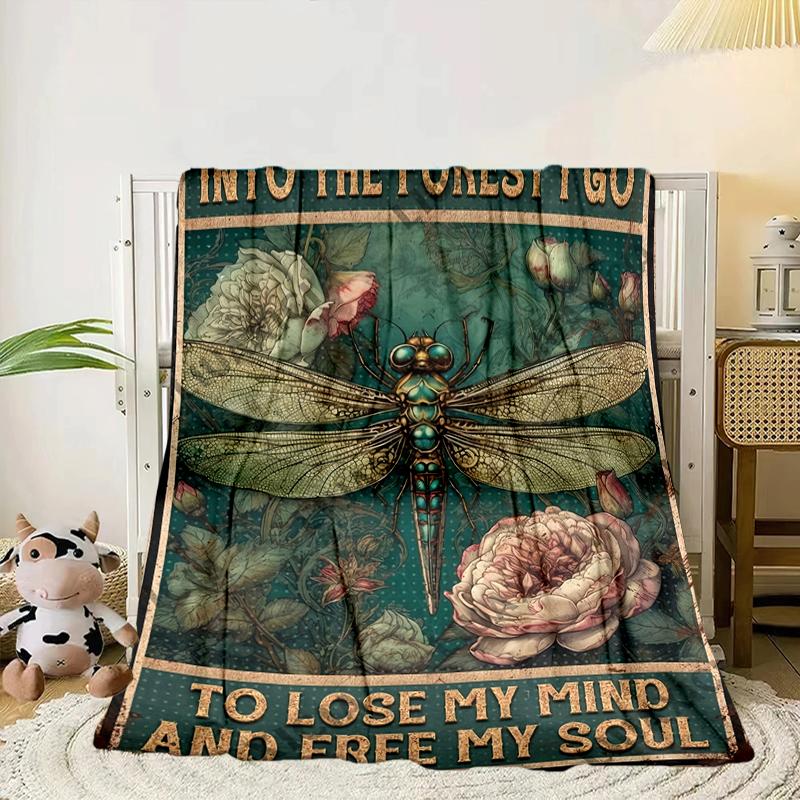 Stained Glass Dragonfly Garden Blanket Flannel Blanket for bed, sofa, Camping, Hiking, Picnic Essentials, gift for family Fan gifts