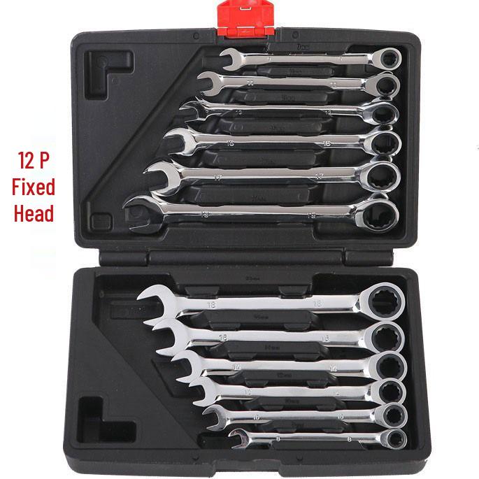 12PC Dual-Use Ratchet Wrench Set: Fixed & Open-End for Quick Automotive Repairs